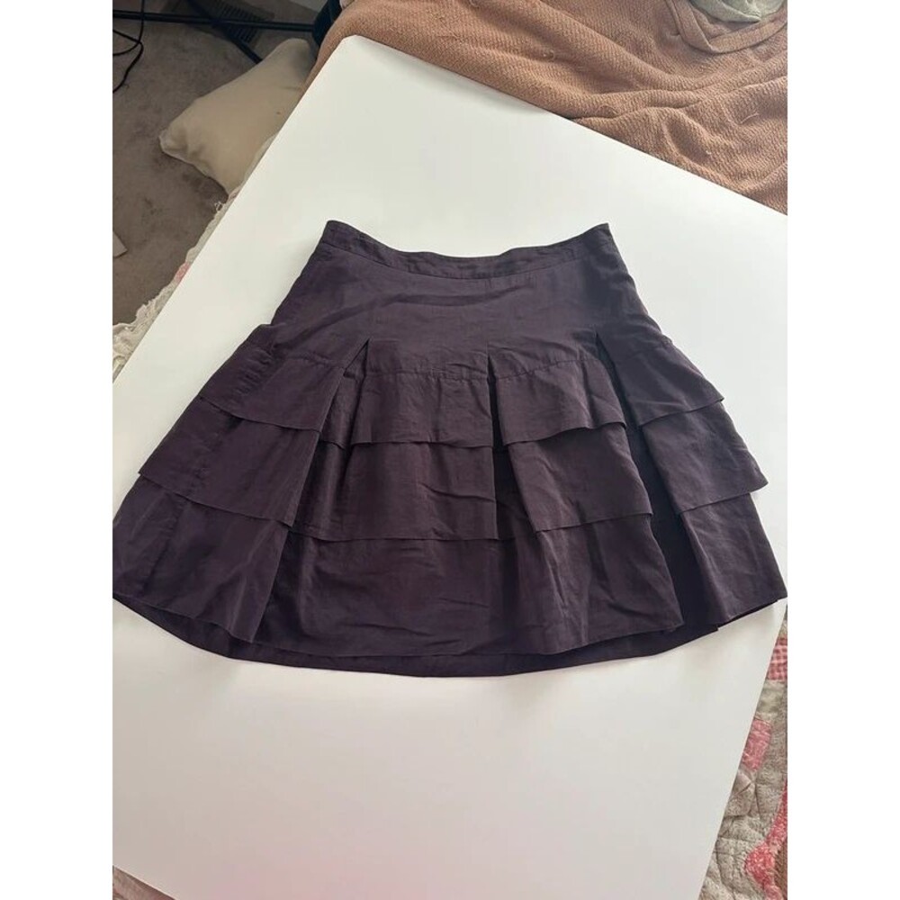 Plum Colored Silk Tiered Ruffle Mini Skirt